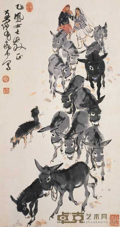 黄胄 牧驴图 立轴 85×45cm